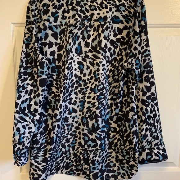 Talbots blue and black sheer like leopard print long sleeve blouse - Picture 3 of 6
